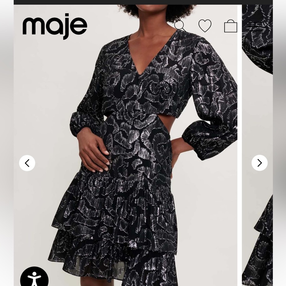 Maje Floral Print Metallic Cutout Dress Size 34 (US2)